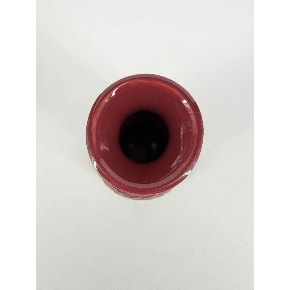 VTG Treasure Craft Ceramic Vase Red Maroon Glaze Floral Hibiscus
